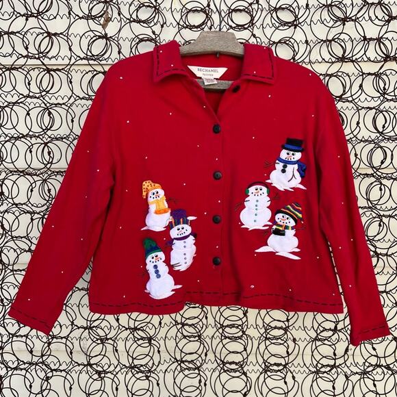 Vintage Bechamel snowman Christmas winter sweatshirt cardigan - Picture 1 of 6